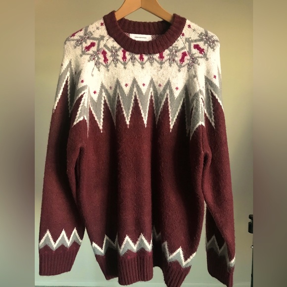 Urban Outfitters Mens Nordic Fair Isle Sweater - Maroon/RedSize Large (L)